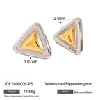 Framed triangular stainless steel stud earrings with dimensions