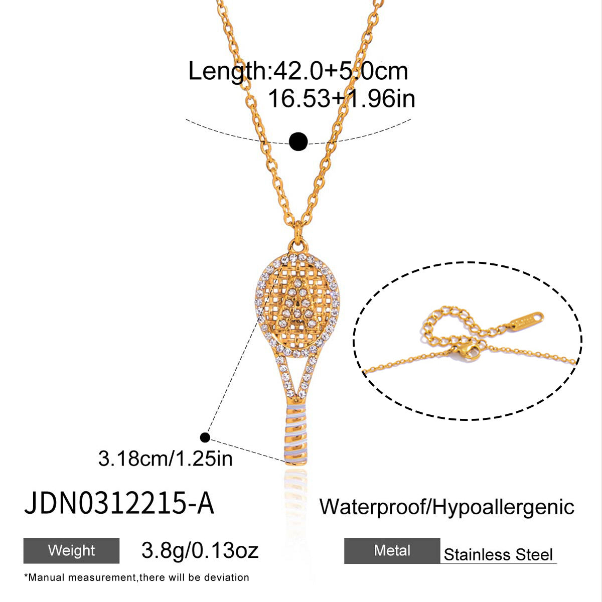 Clear-accent A racket pendant with dimensions