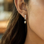 Wholesale Gold-Tone Stainless Steel Freshwater Pearl and Clear Stone Drop Earrings - styled view
