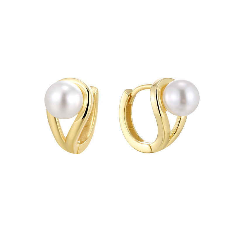 gold plated 925 sterling silver pearl twist hoop earrings — product image 5 of 9