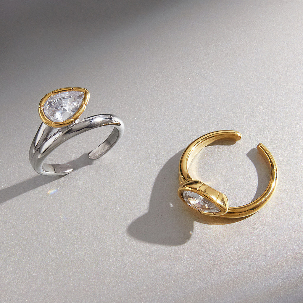 Open backs and split bands of two ring finishes