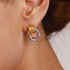 Stainless Steel Interlocking Loop Stud Earrings in Two Finishes close-up product view