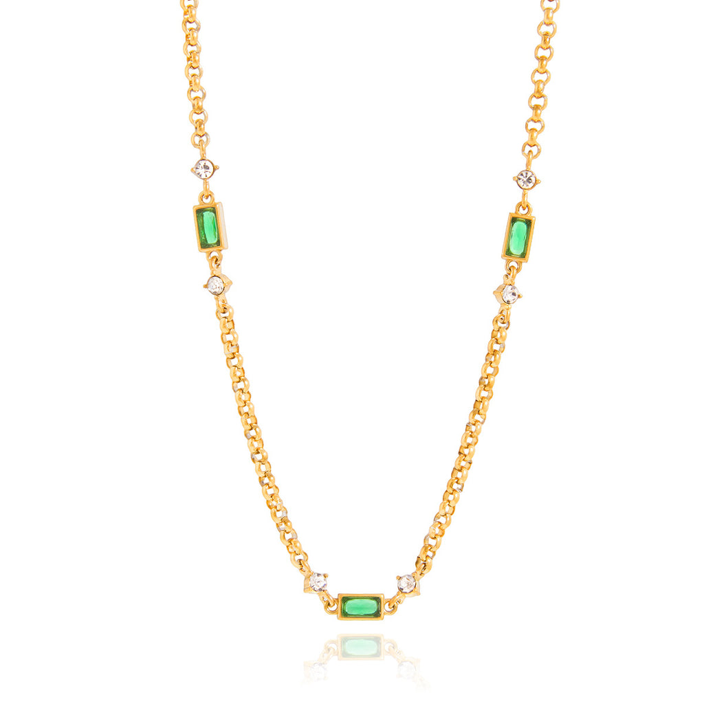 Green and clear accents along a chain on white