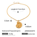 Stainless steel spiral shell necklace with pendant and chain measurements