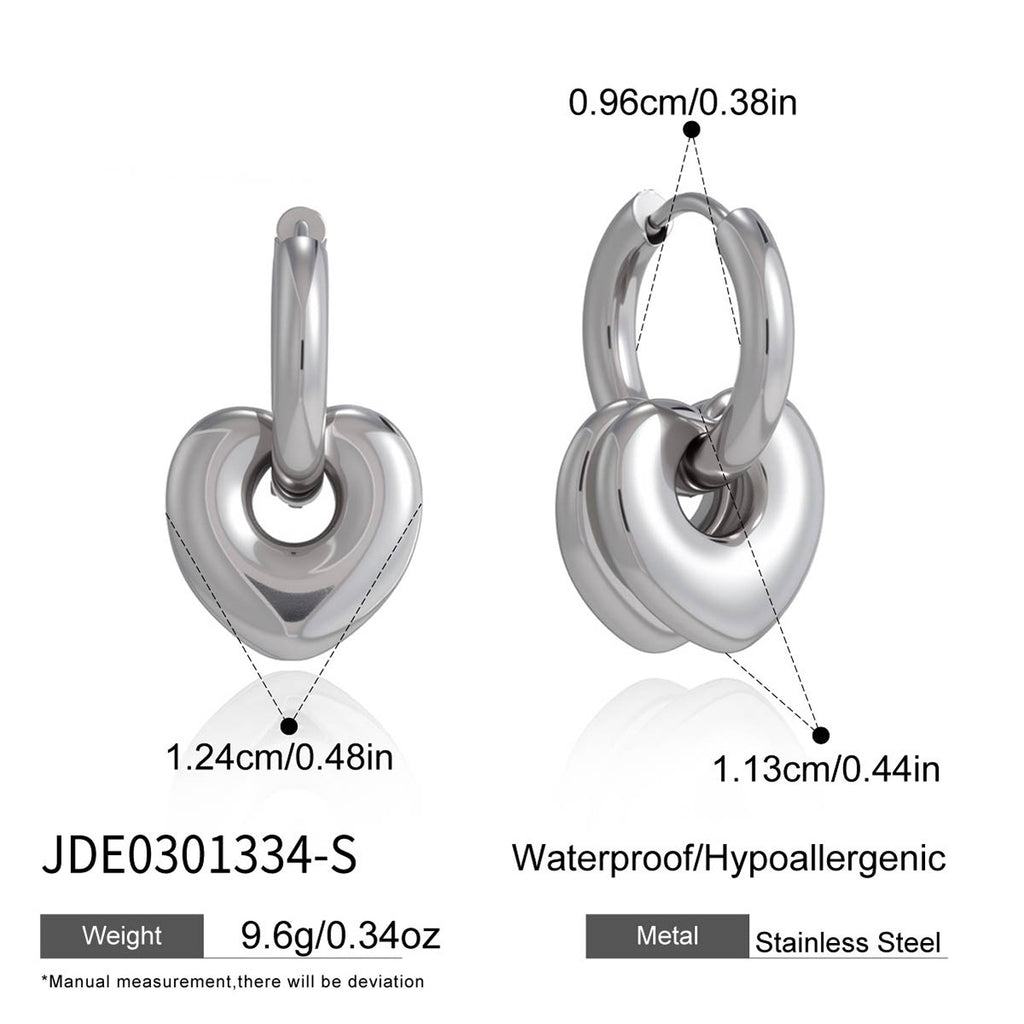 Steel color heart charm hoops with measurement guide