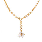 Front product view of the faux pearl flower pendant and Y drop