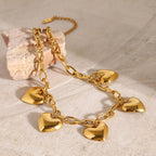 Gold-Tone Puffed Heart Stainless Steel Charm Necklace on-model view