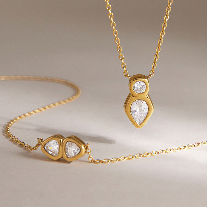 Horizontal paired stone and vertical pear pendant necklaces