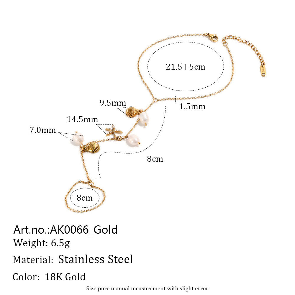 Barefoot anklet dimensions showing ankle chain and toe loop