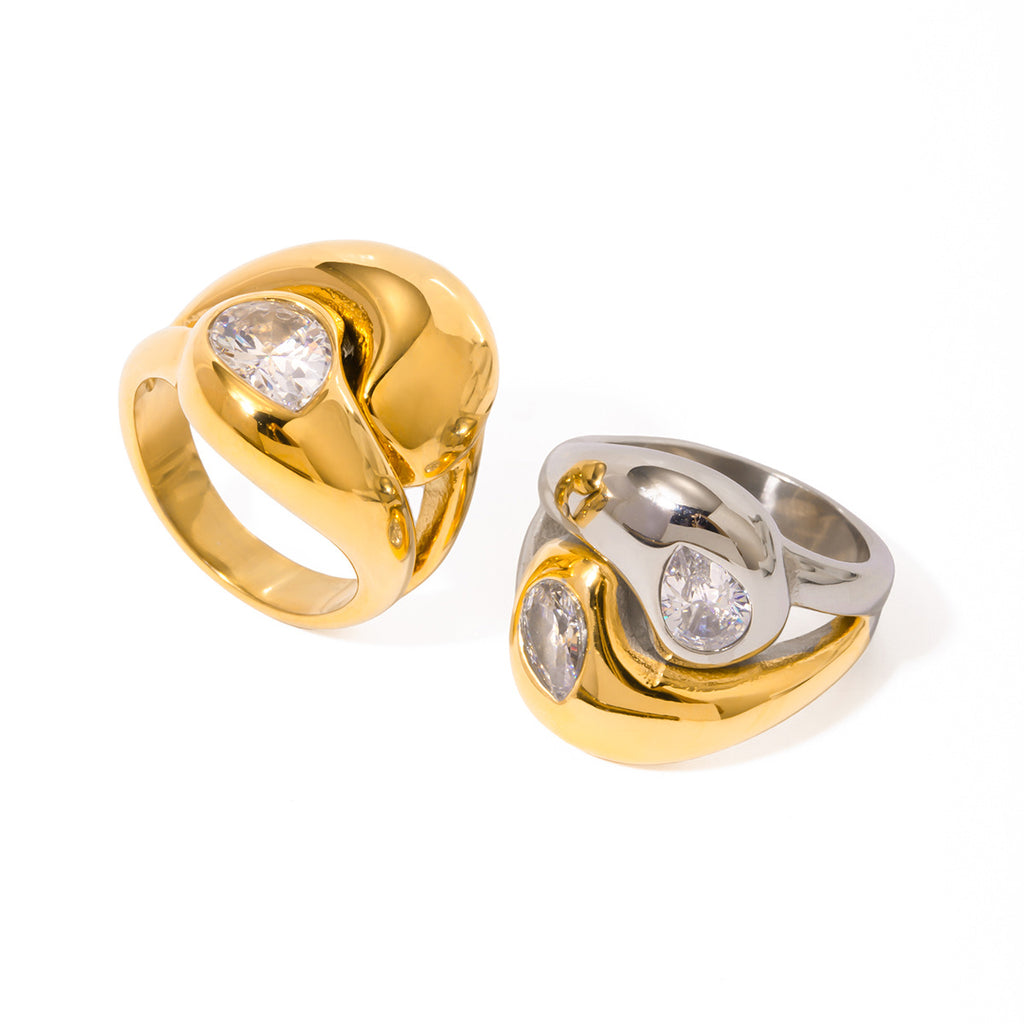 Two-Tone Clear Zirconia Crossover Stainless Steel Ring – product view 4