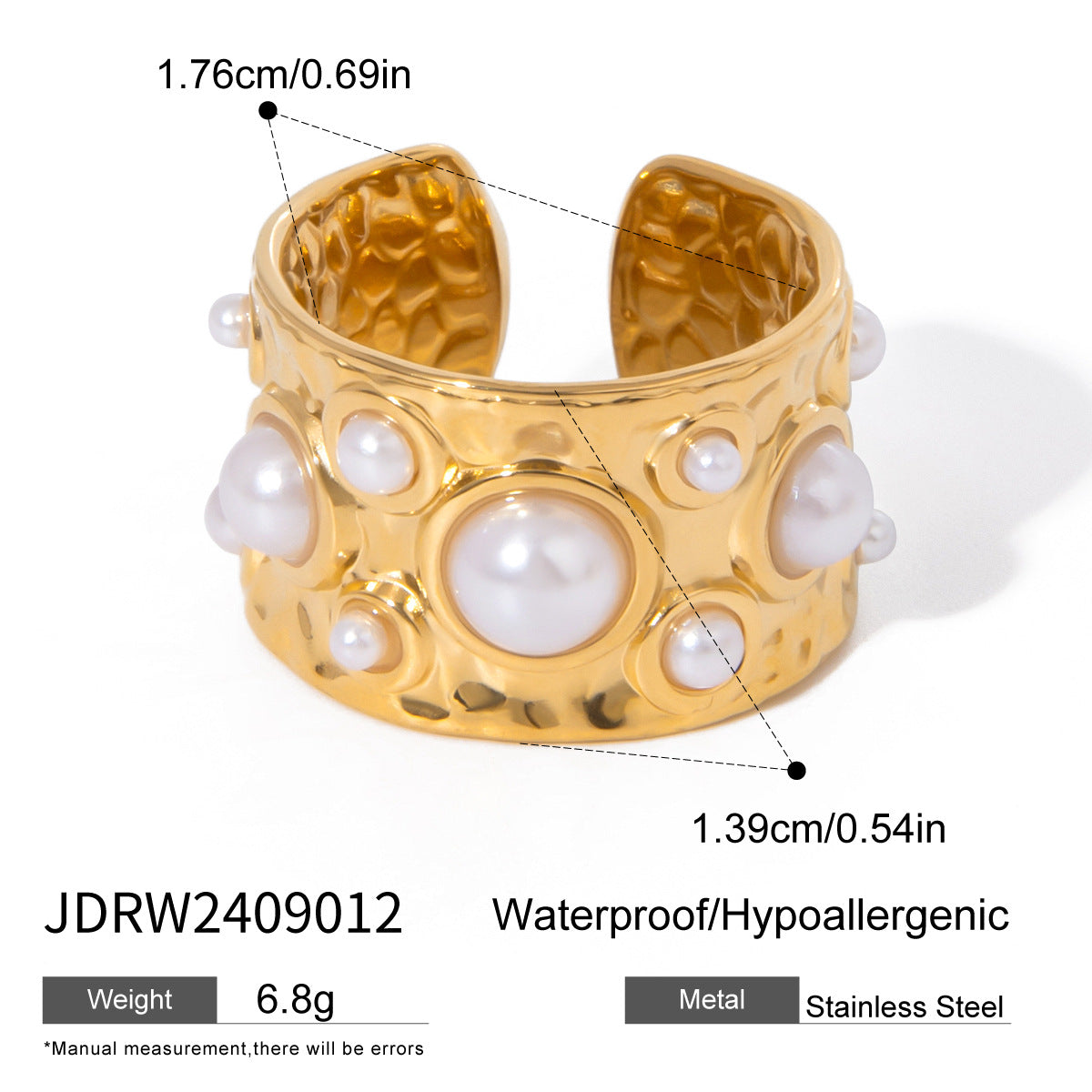 Textured wide ring with round white pearl-look accents