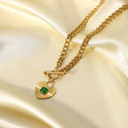 close view of the front toggle clasp and ridged heart pendant
