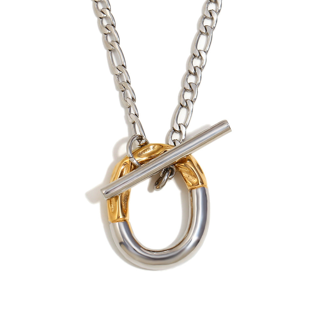 isolated two-tone stainless steel toggle pendant necklace