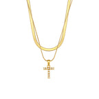 Imitation pearl letter T pendant on layered stainless steel chains