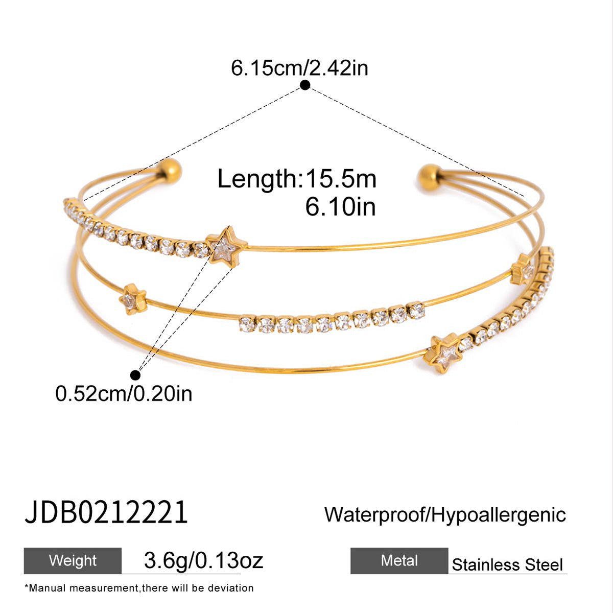 Layered clear-accent open cuff