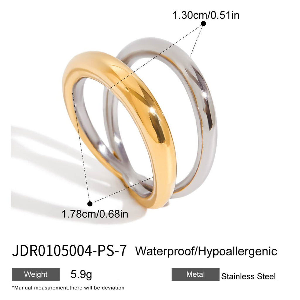 Two-Tone Sculptural Stainless Steel Ring Collection — sixth polished band option