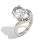 isolated silver-finish stainless steel oval clear-stone ring