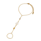 Front view of the gold-tone stainless steel foot-chain anklet