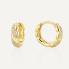 gold plated 925 sterling silver twisted pavé huggie hoop earrings — product image 1 of 9