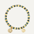 gold plated starfish medallion bracelet with mottled turquoise-color beads