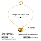 Gold-tone heart necklace with pendant and chain measurements