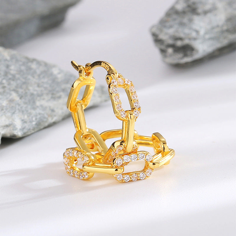 gold plated 925 sterling silver pavé paperclip link hoop earrings — product image 4 of 9
