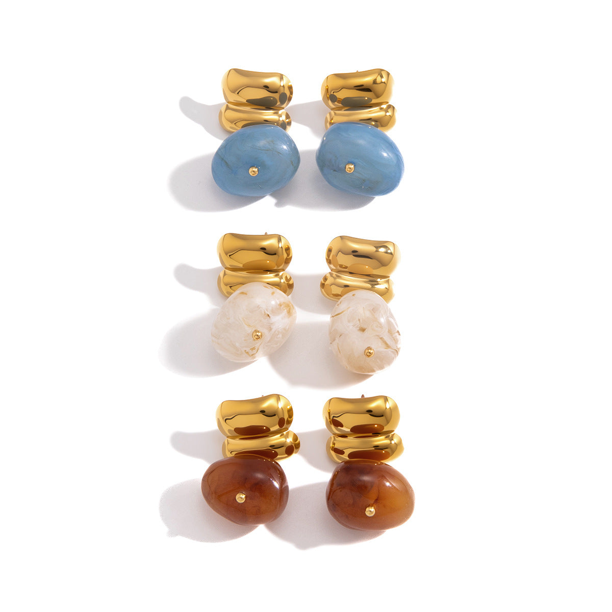 Blue white and brown resin drop earrings