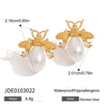 Gold-Tone Bee Pearl-Look Stainless Steel Stud Earrings – detail view