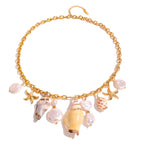 Gold-Tone Shell and Pearl-Look Stainless Steel Charm Necklace finish and shape detail