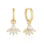 clean isolated view of pearl and marquise clear-stone drop hoop earrings