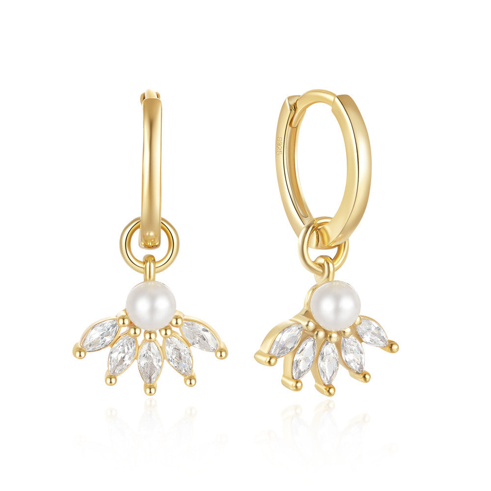 clean isolated view of pearl and marquise clear-stone drop hoop earrings