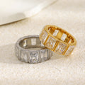 gold plated and silver-finish square clear stone eternity rings