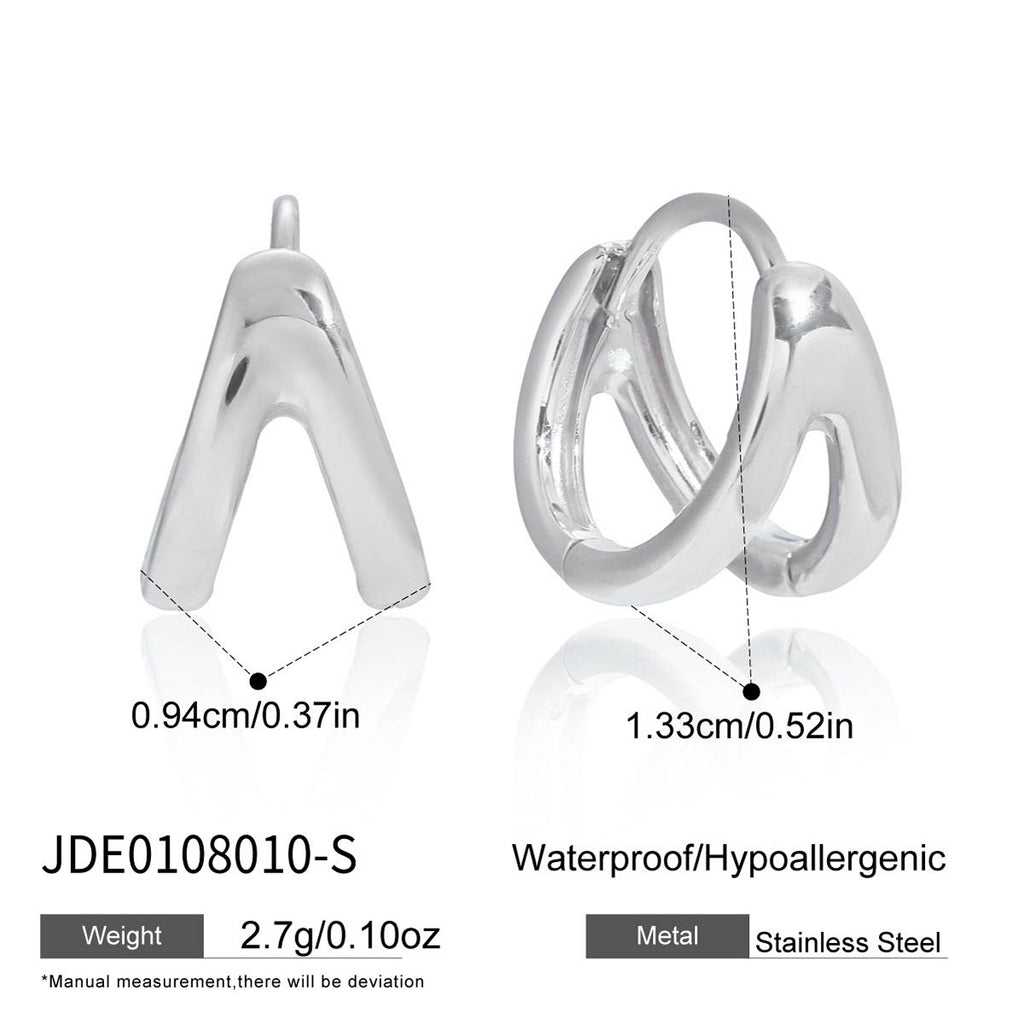 Wholesale Silver-Finish Stainless Steel Huggie and Chain Hoop Earring Collection - finish detail