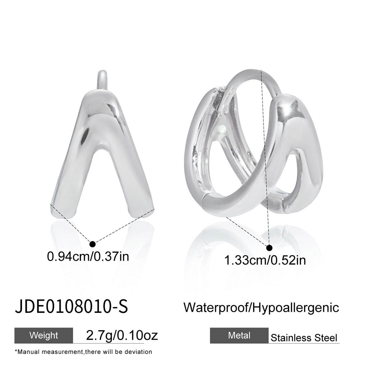 Wholesale Silver-Finish Stainless Steel Huggie and Chain Hoop Earring Collection - finish detail