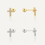 925 sterling silver pave cross ball-back stud earrings