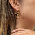 Wholesale Gold-Tone Stainless Steel Open Flower Stud Earrings - styled view