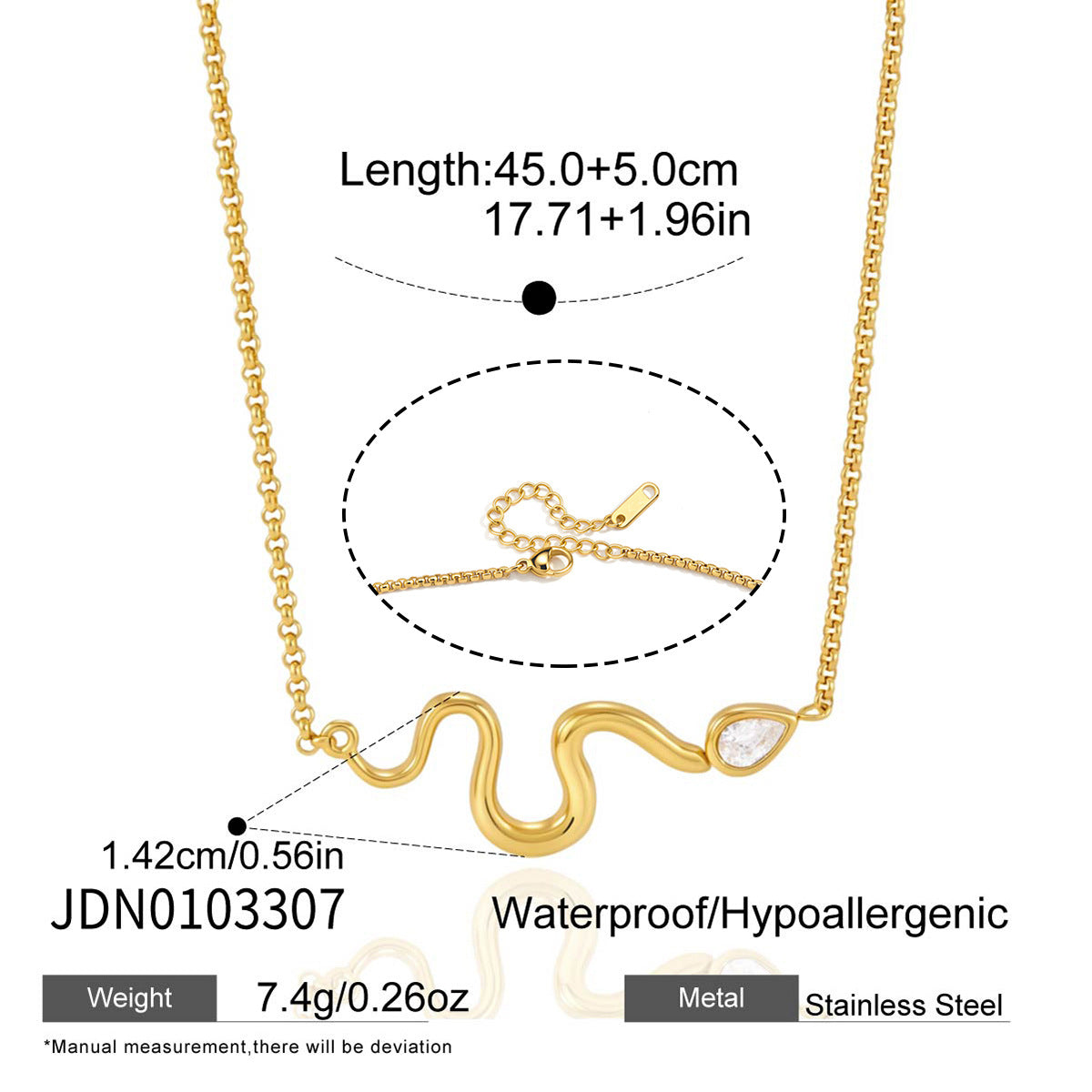 Wave pendant necklace length and lobster clasp diagram