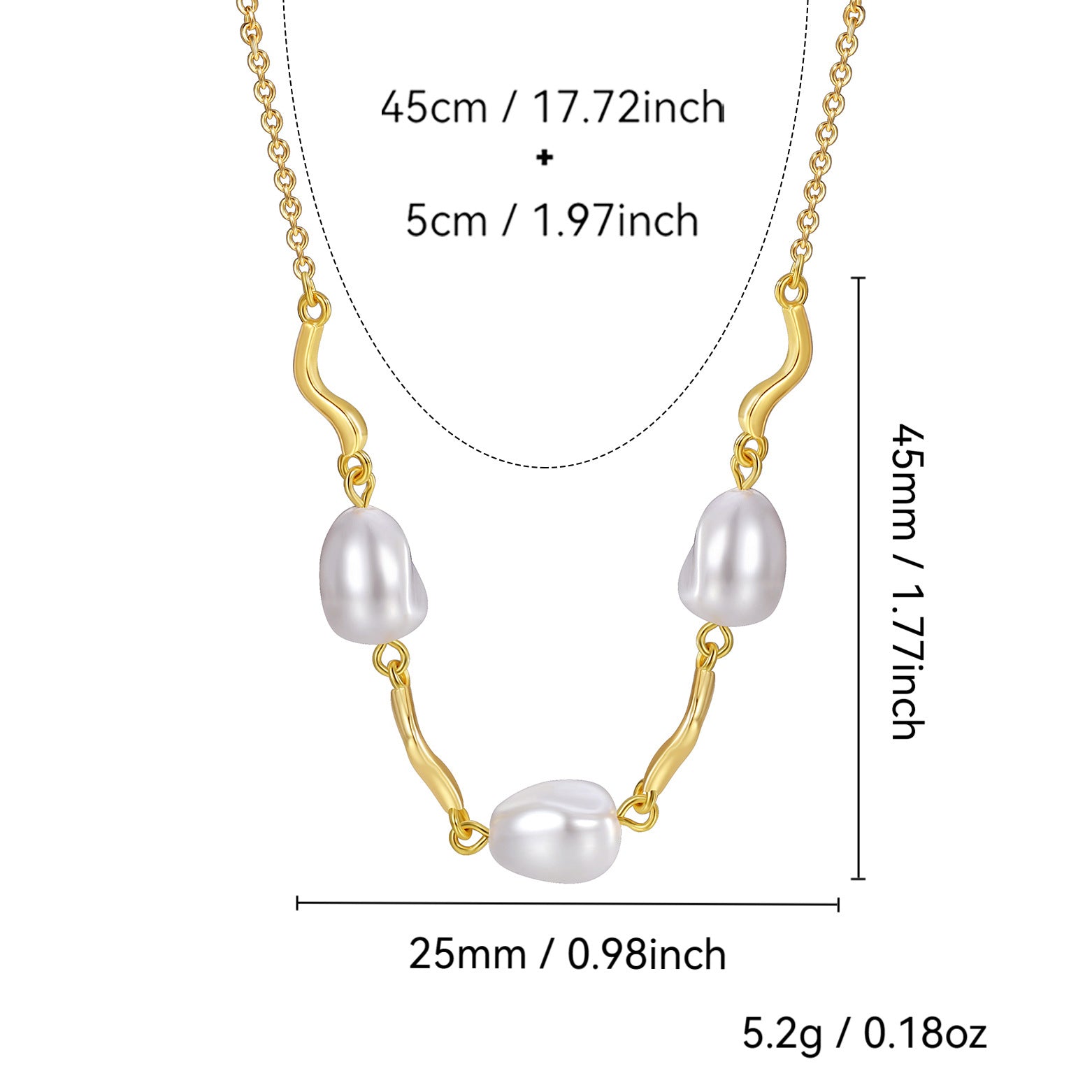 45 cm gold plated shell pearl necklace dimensions