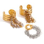 Stainless Steel Chain Tassel Statement Ring Collection – front view