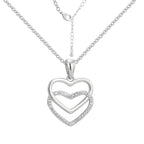 isolated silver-finish brass double heart pendant necklace