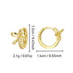 925 Sterling Silver Bow Zirconia Huggie Hoop Earrings — 12 by 14 mm dimension chart