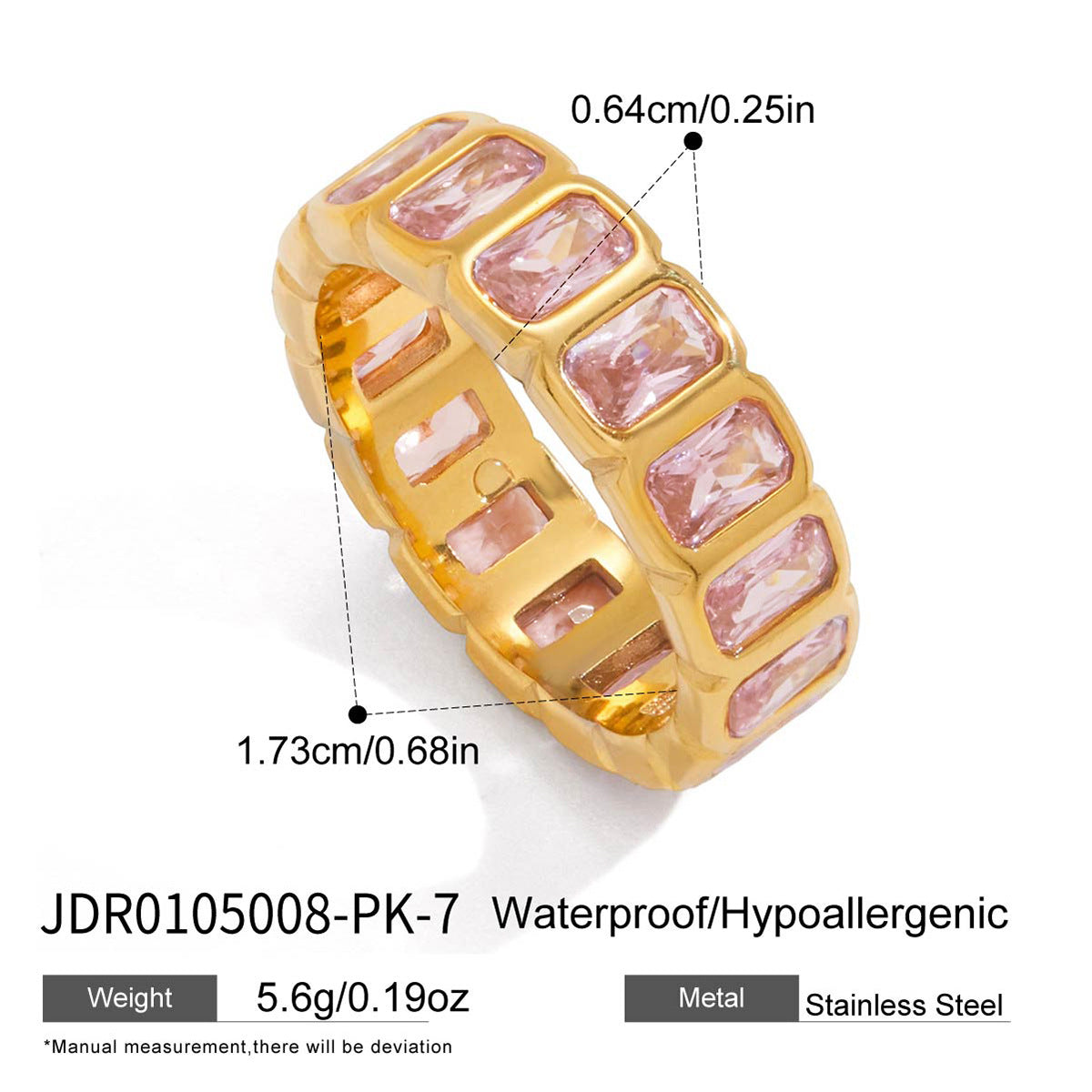 Pink stone ring with framed rectangular settings