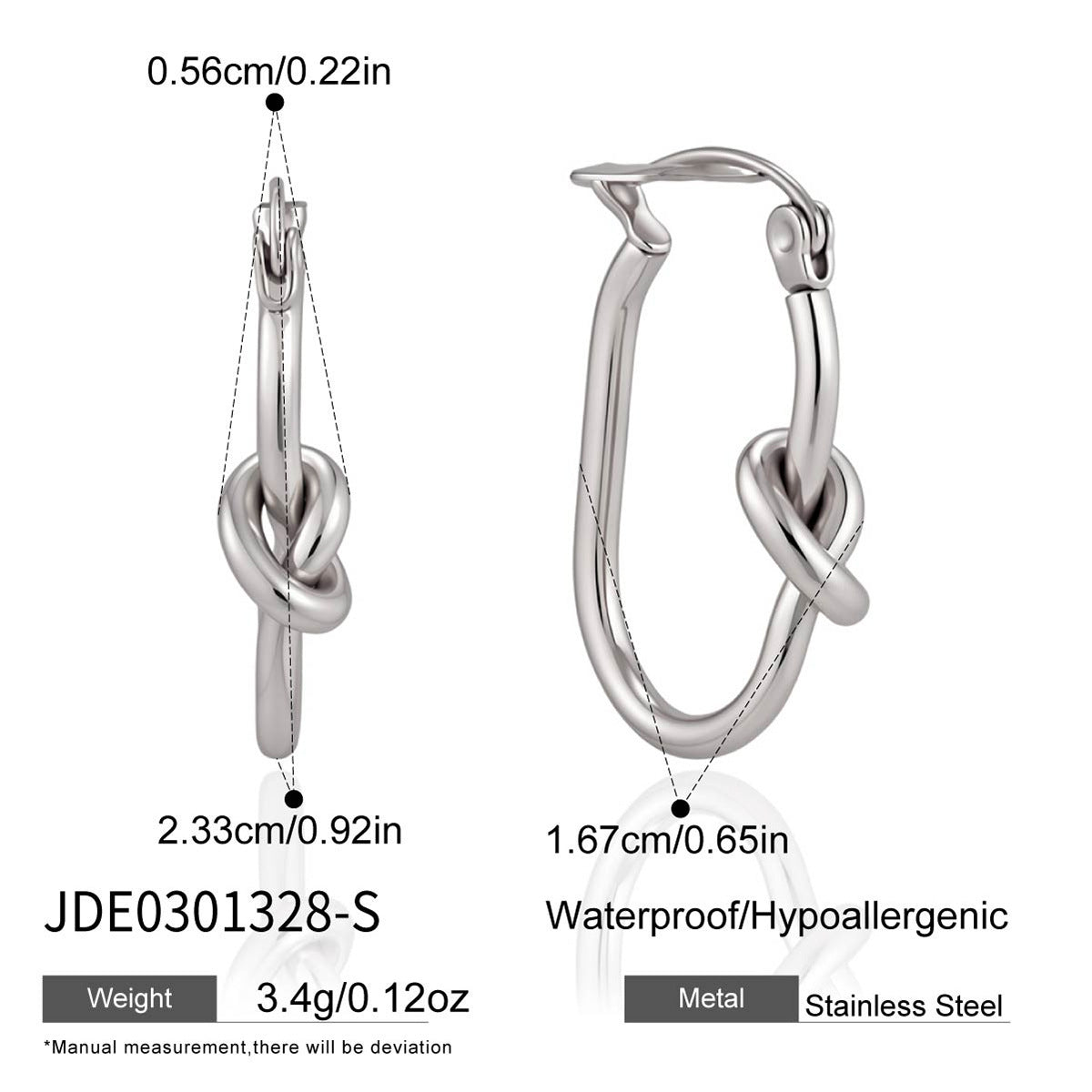 Silver tone knot hoop dimensions