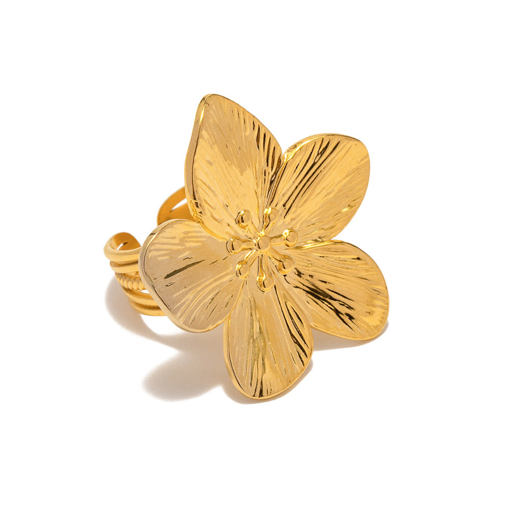 Stainless steel flower open ring isolated on white
