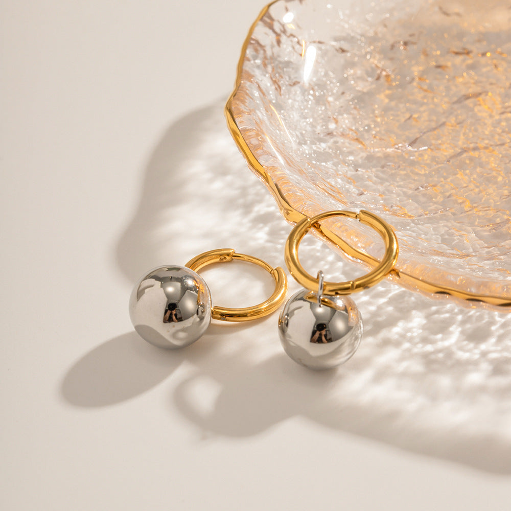 Mixed-Finish Stainless Steel Sphere Drop Hoop Earrings styled product view