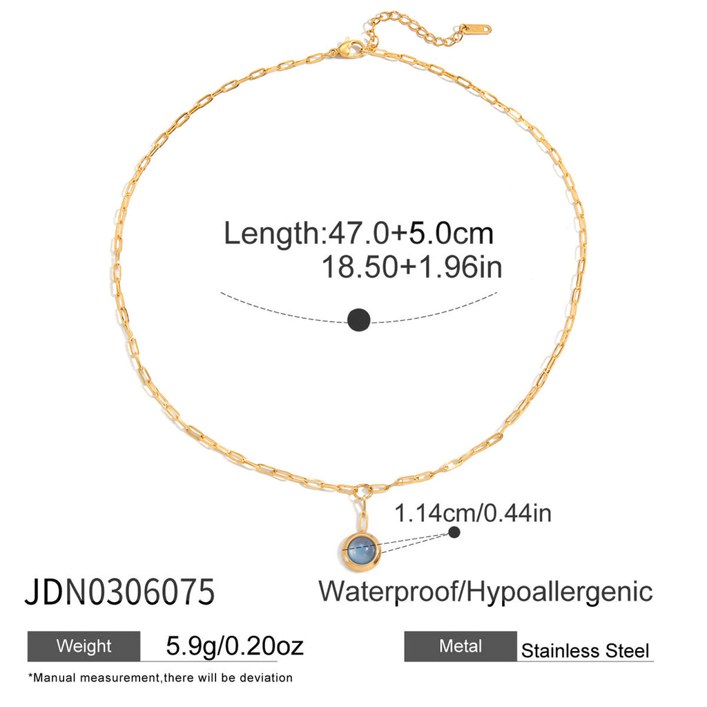 Gold Tone Blue Cabochon Stainless Steel Equestrian Necklaces — selectable styles and material reference