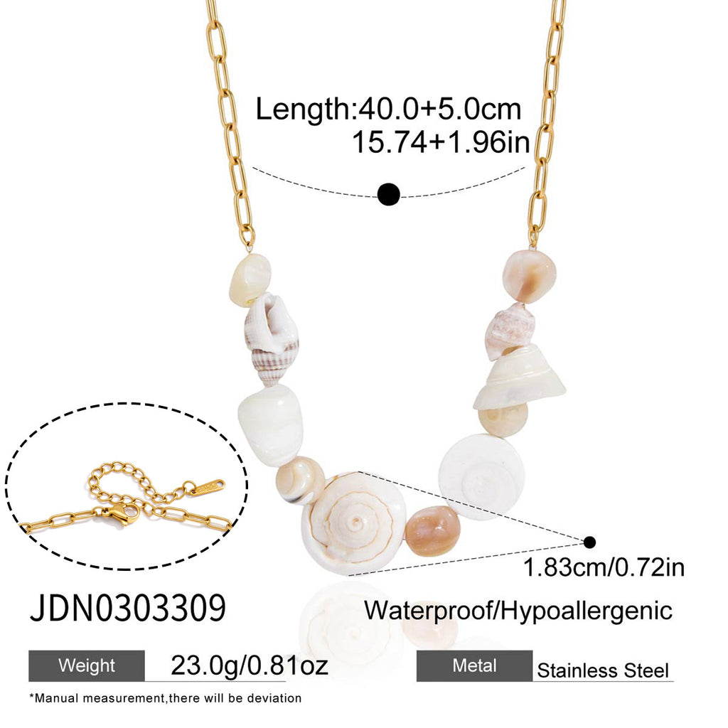 Short shell-bead necklace with linked chain and clasp detail