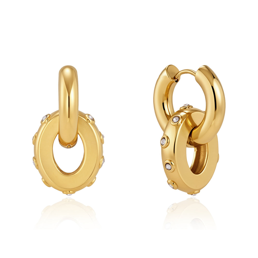 Front and side views of rhinestone rim oval drops