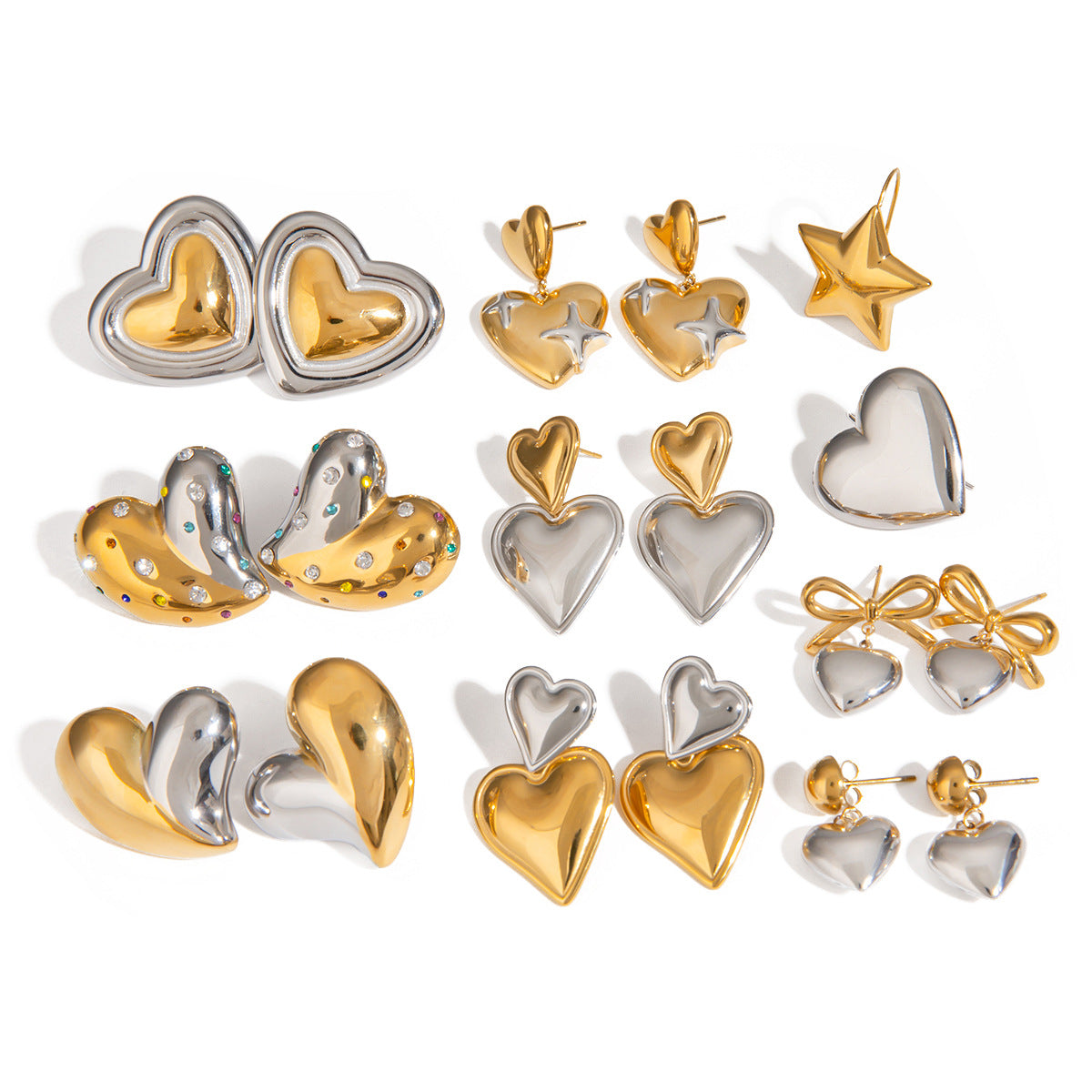 Heart and star earring references with the offered two-tone heart styles