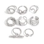 Silver-Finish Sculptural Stainless Steel Open Ring Collection finish and shape detail